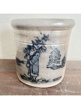Rowe Pottery 1990 St Nicholas Santa Crock Salt Glaze Christmas Primitive Decor